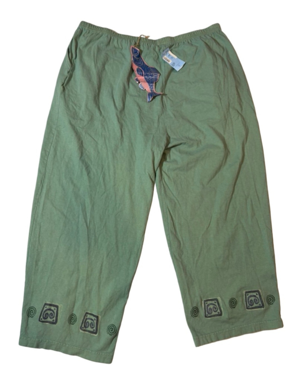 Blue Fish Sage Green Wide Leg Cropped Pants Lagenlook Boho Size 2 NWT